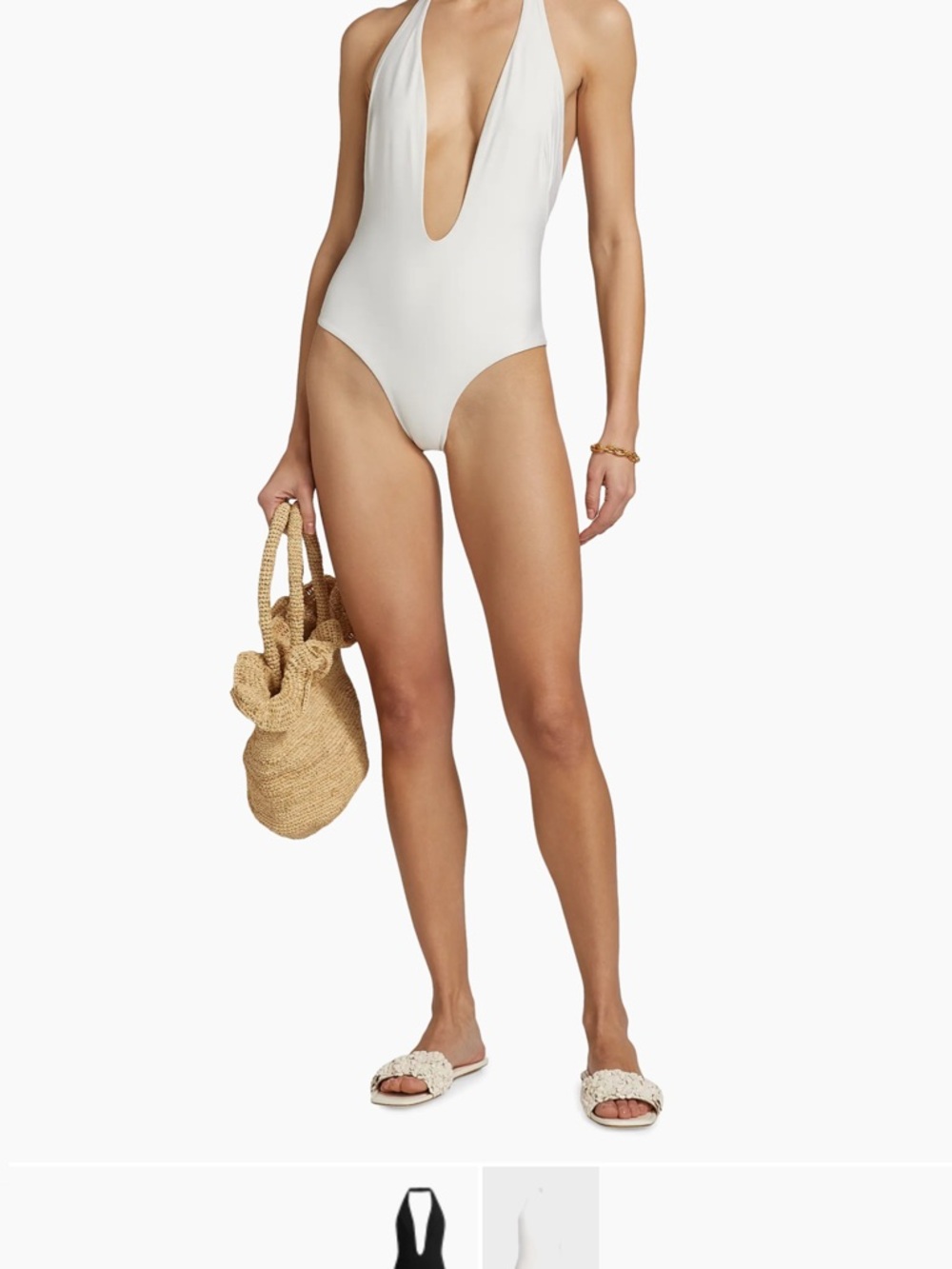 Plunge Halter One-Piece Swimsuit in White